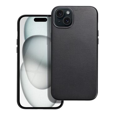 Tok "Leather Mag Cover" öko bőrből beépített mágnessel iPhone 15 Plus készülékekhez - black