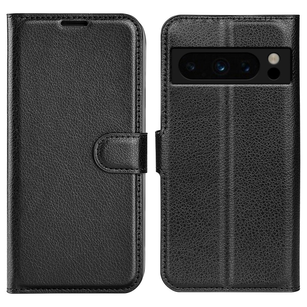 Nyitható tok "Litchi" Google Pixel 8 Pro készülékekhez - fekete
