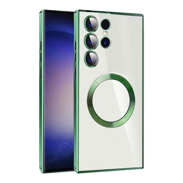 Hibrid tok védelemmel hátsó kamerára "MagProtect" MagSafe mágnessel Samsung Galaxy S22 Ultra készülékekhez - green