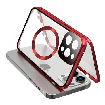 Mágneses Full-Body tok üveggel "Stronghold MagLock" iPhone 15 Plus készülékekhez - titanium red
