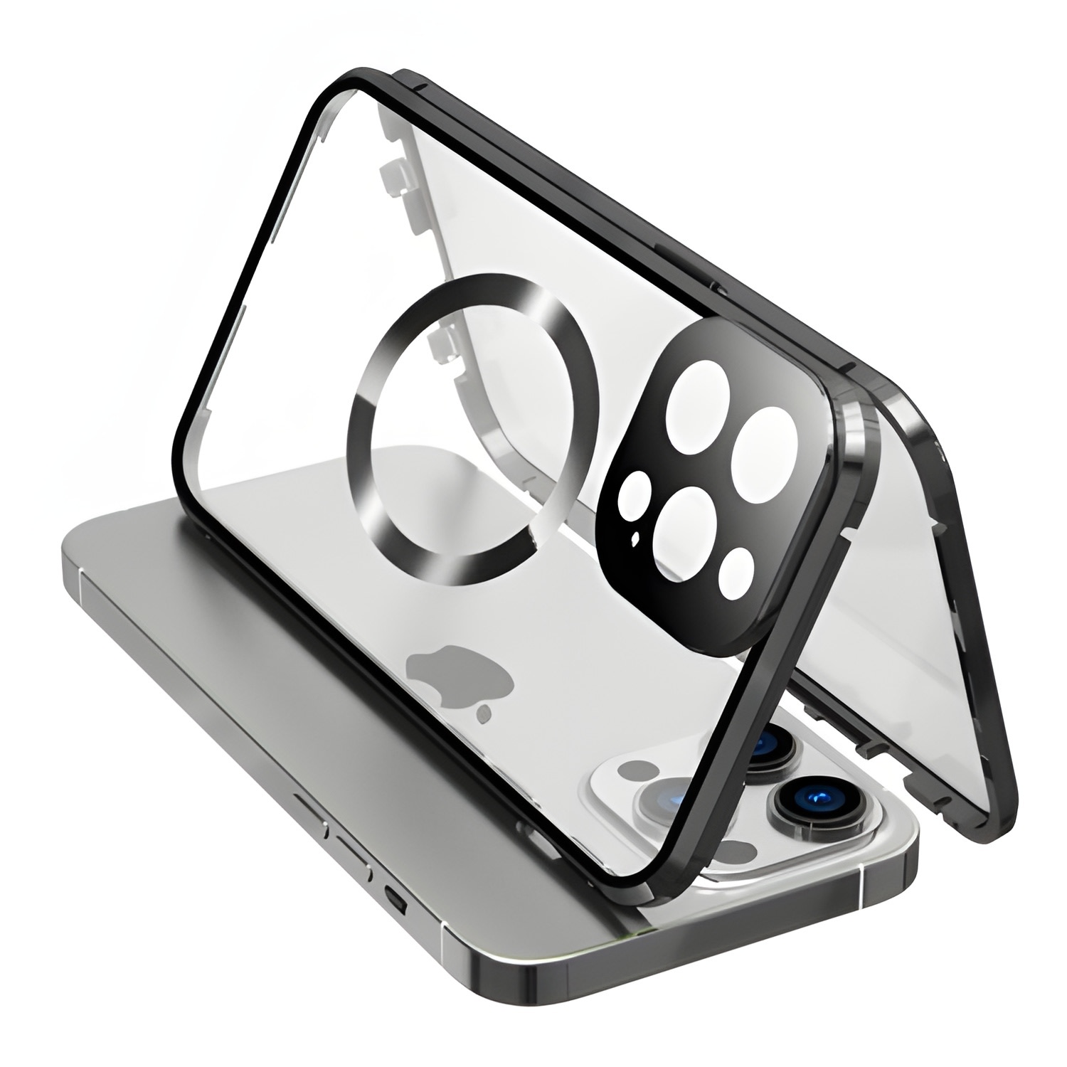 Mágneses Full-Body tok üveggel "Stronghold MagLock" iPhone 14 készülékekhez - titanium black