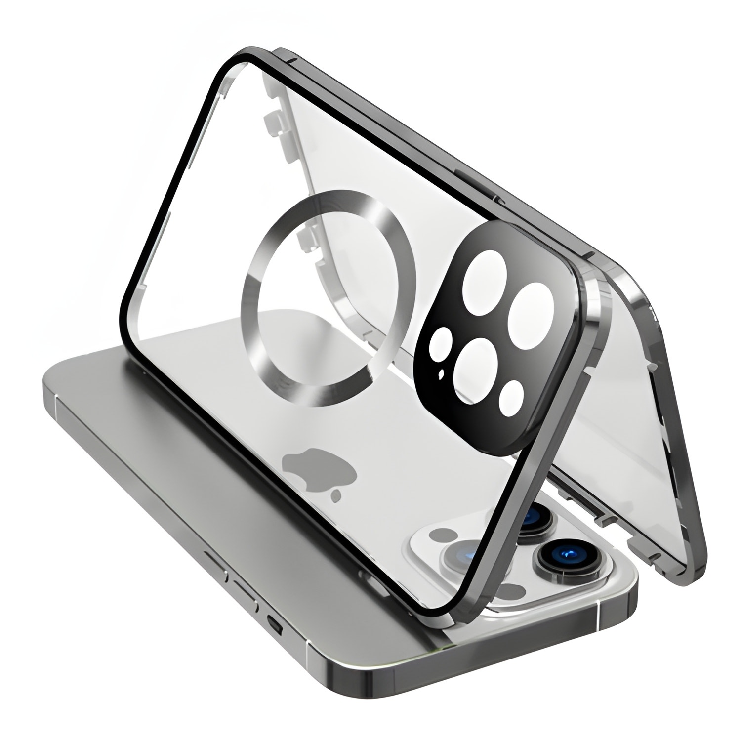 Mágneses Full-Body tok üveggel "Stronghold MagLock" iPhone 13 készülékekhez - titanium silver