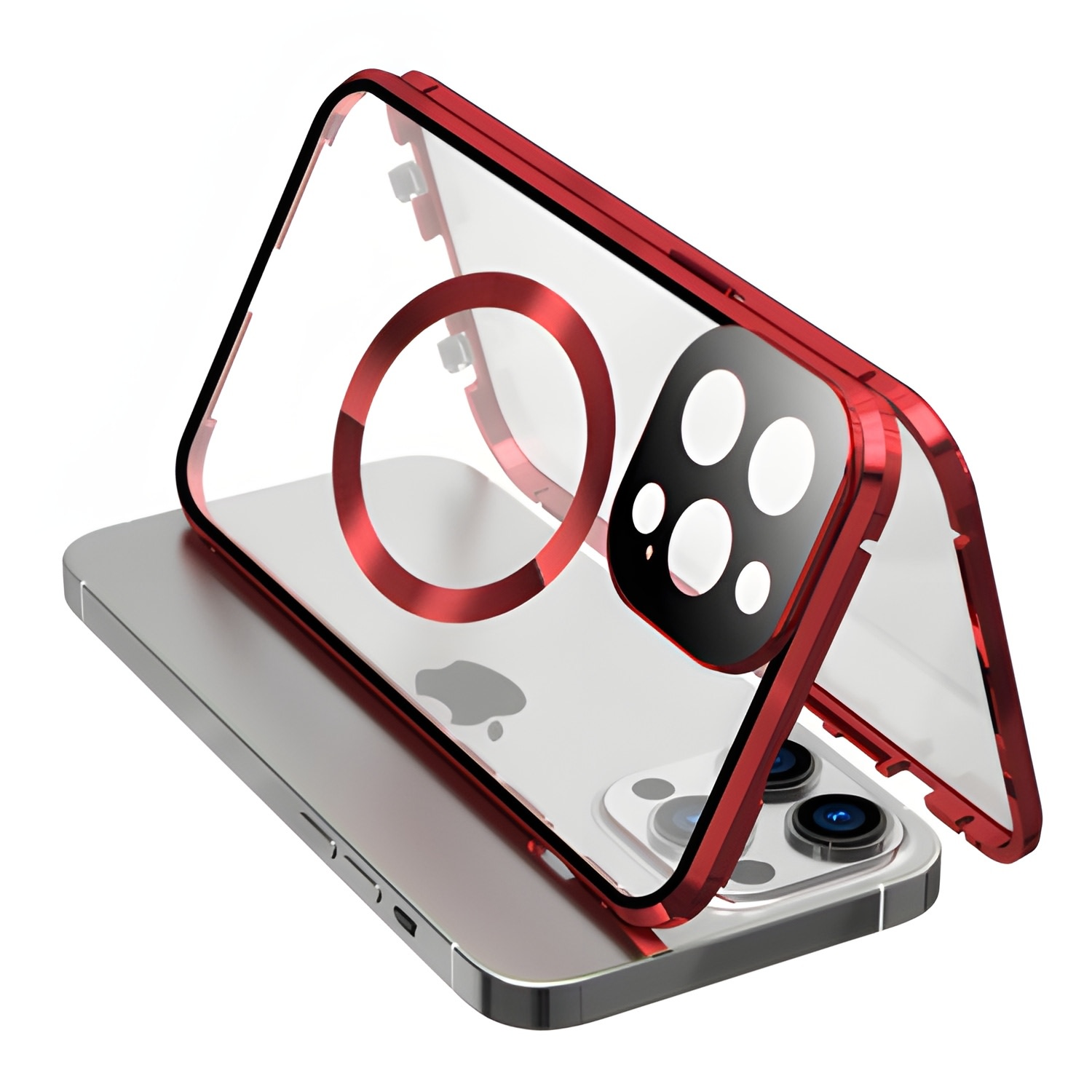 Mágneses Full-Body tok üveggel "Stronghold MagLock" iPhone 12 Pro készülékekhez - titanium red
