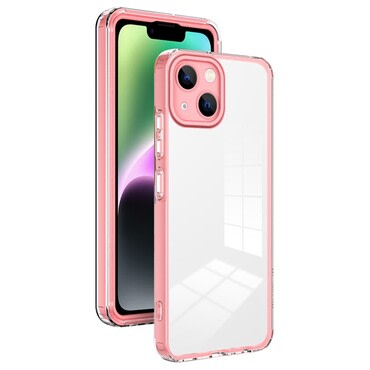 Hibrid tok beépített kamera védelemmel "Crystal Bumper" iPhone 14 készülékekhez - metallic pink