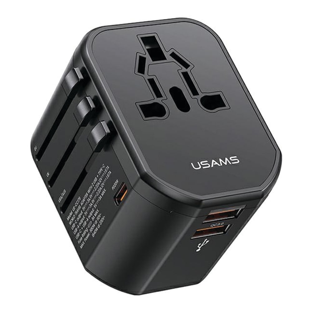 Utazó adapter Usams "T59" 4in1 két USB bemenettel és PD 20W gyorstöltéssel