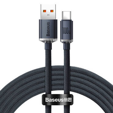 Töltőkábel Baseus "Crystal Shine" 100W - fonott USB - USB-C kábel ultra-gyors 100W töltéssel - 1.2m - fekete