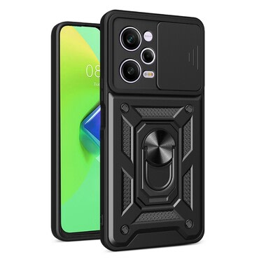 Strapabíró tok "MaX-Armor" gyűrűvel, fém lappal és hátsó kamera védelemmel Xiaomi Redmi Note 12 Pro 5G készülékekhez - army black