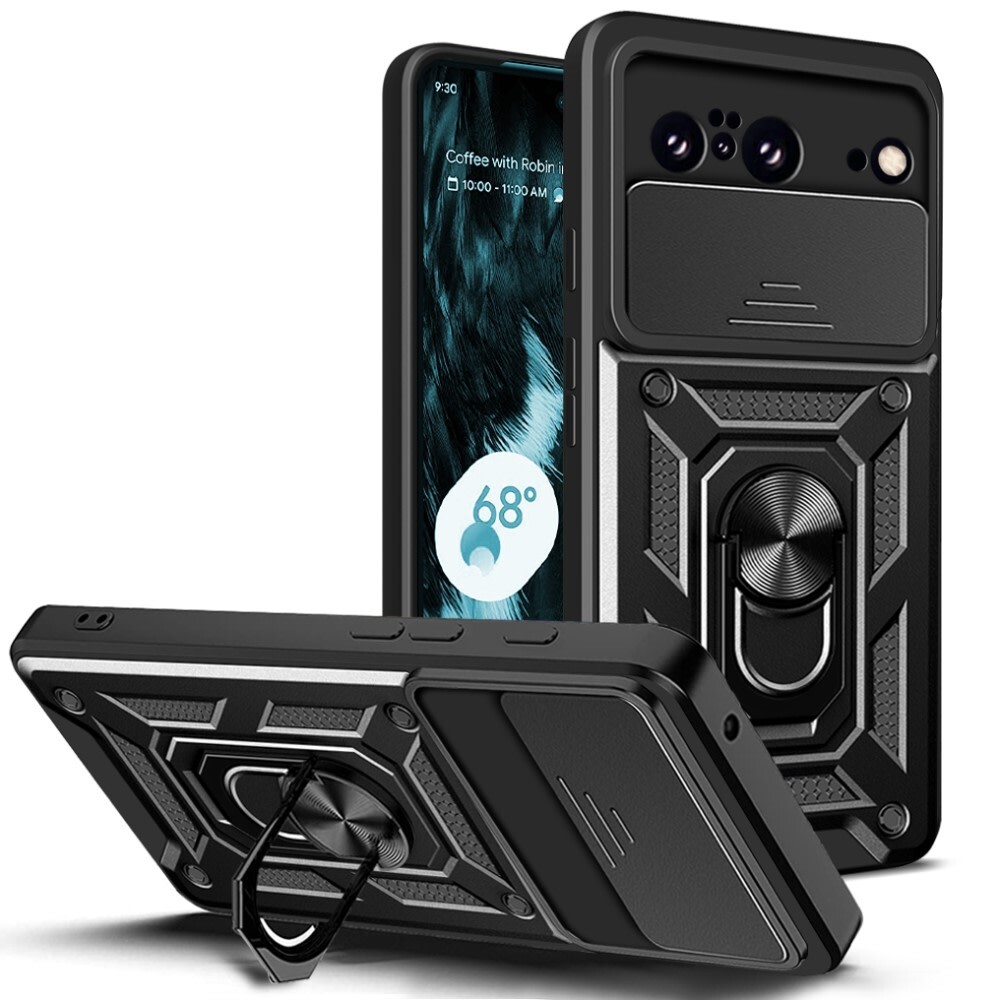 Strapabíró tok "MaX-Armor" gyűrűvel, fém lappal és hátsó kamera védelemmel Google Pixel 8 készülékekhez - army black