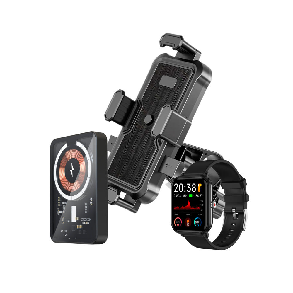 Smart Biker Plus csomag: okosóra, telefontartó és power bank