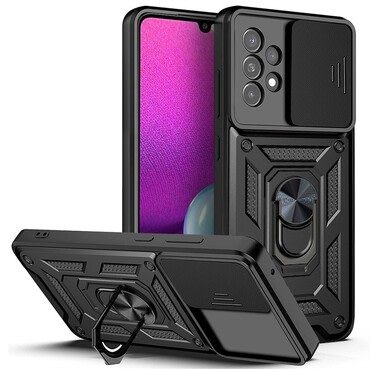 Strapabíró tok "MaX-Armor" gyűrűvel, fém lappal és hátsó kamera védelemmel Samsung Galaxy A33 5G készülékekhez - army black
