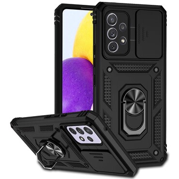 Strapabíró tok "MaX-Armor" gyűrűvel, fém lappal és hátsó kamera védelemmel Samsung Galaxy A53 5G készülékekhez - army black