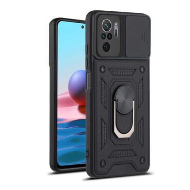 Strapabíró tok "MaX-Armor" gyűrűvel, fém lappal és hátsó kamera védelemmel Xiaomi Redmi Note 10 / Redmi Note 10S készülékekhez - army black