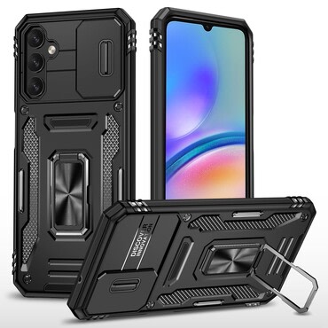 Strapabíró tok "MaX-Armor" gyűrűvel, fém lappal és hátsó kamera védelemmel Samsung Galaxy A05s készülékekhez - army black