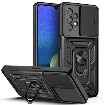 Strapabíró tok "MaX-Armor" gyűrűvel, fém lappal és hátsó kamera védelemmel Samsung Galaxy A13 készülékekhez - army black