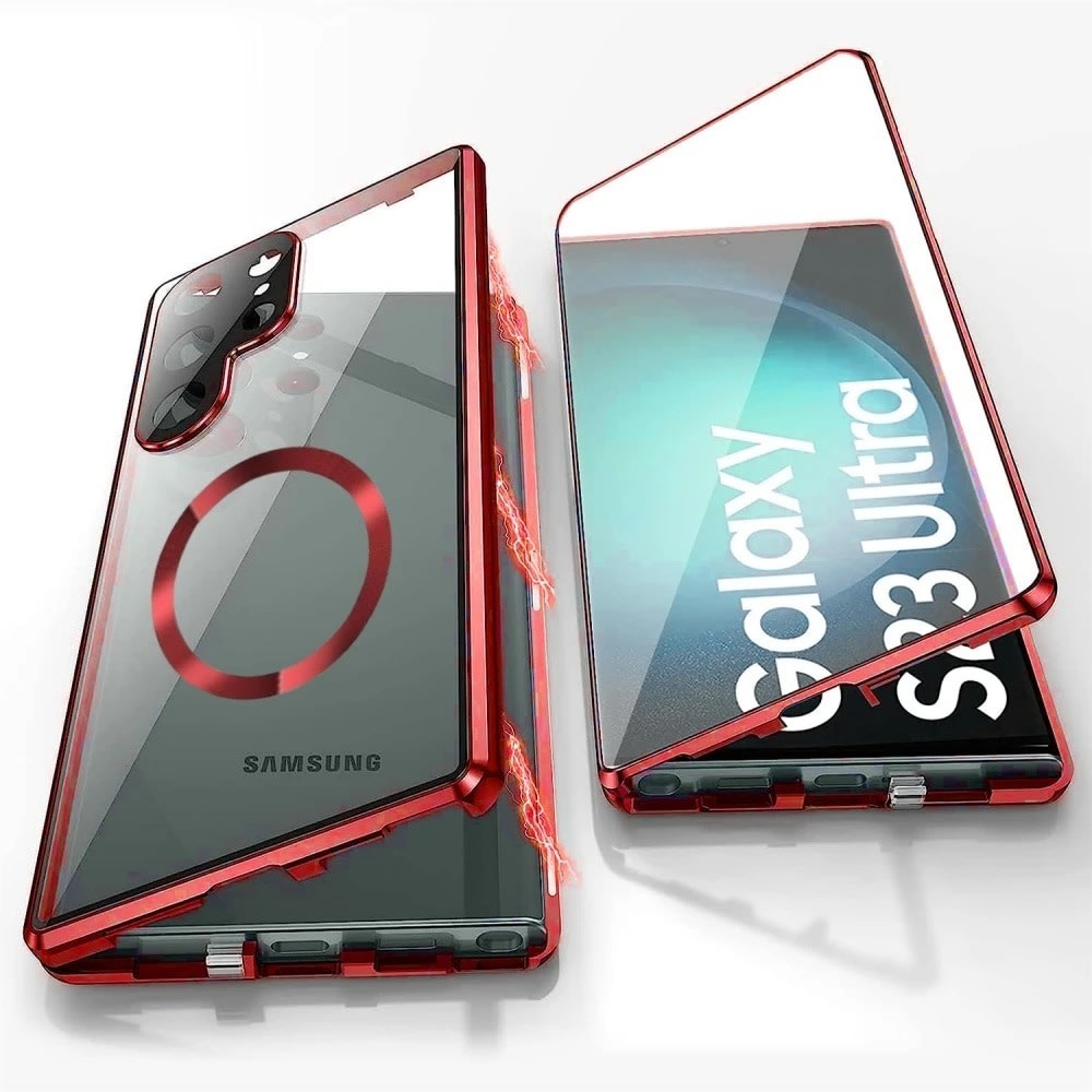 Mágneses Full-Body tok üveggel "Stronghold MagLock" Samsung Galaxy S24 Ultra készülékekhez - titanium red