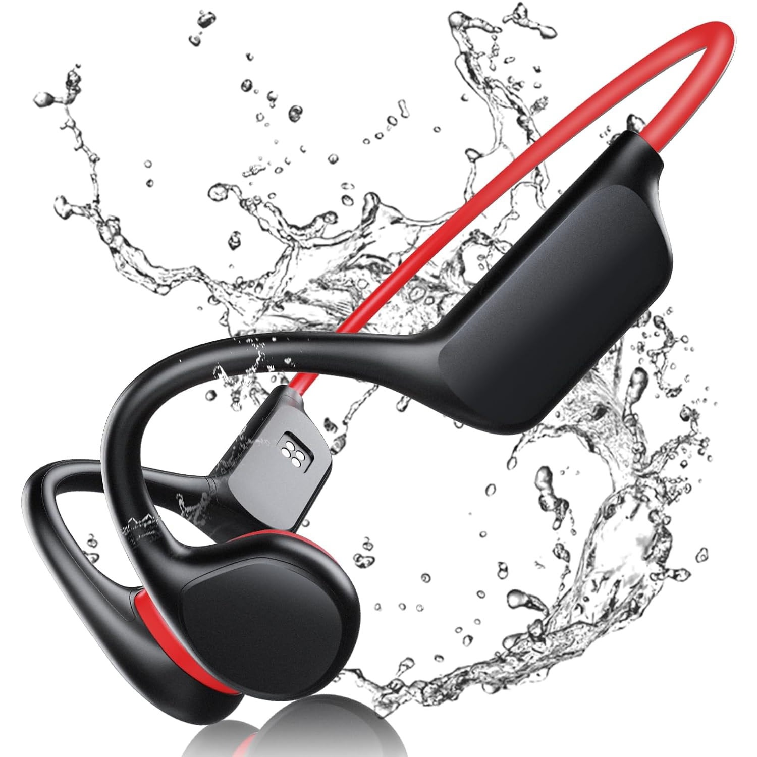 Vízálló fül melletti hangszóró PulseBone MP3 csontvezetéssel, Bluetooth 5.3 csatlakozással és beépített 32GB memóriával - red black