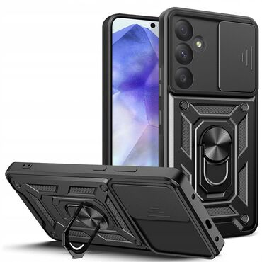 Strapabíró tok "MaX-Armor" gyűrűvel, fém lappal és hátsó kamera védelemmel Samsung Galaxy A55 készülékekhez - army black
