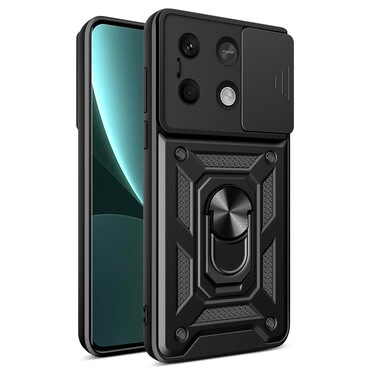 Strapabíró tok "MaX-Armor" gyűrűvel, fém lappal és hátsó kamera védelemmel Xiaomi Redmi Note 13 5G készülékekhez - army black