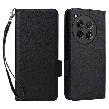 Nyitható tok "Litchi Wallet" OnePlus 12R készülékekhez - fekete