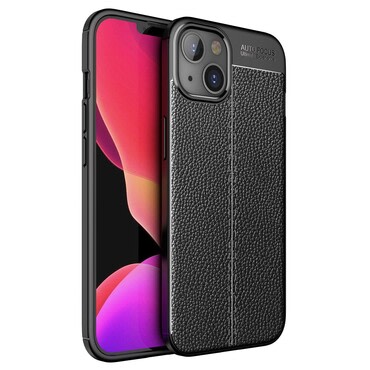 Elegáns gél tok Elite Guard bőr textúrával és extra védelemmel az oldalakon iPhone 14 Plus készülékekre - obsidian black
