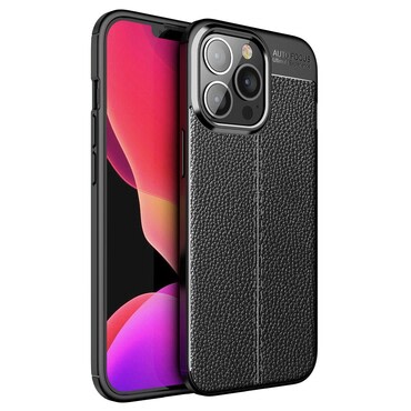 Elegáns gél tok Elite Guard bőr textúrával és extra védelemmel az oldalakon iPhone 14 Pro készülékekre - obsidian black