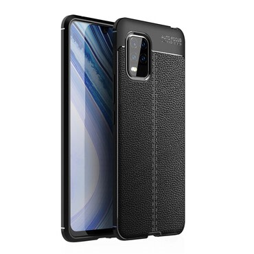 Elegáns gél tok Elite Guard bőr textúrával és extra védelemmel az oldalakon Xiaomi Mi 10 Lite 5G készülékekre - obsidian black