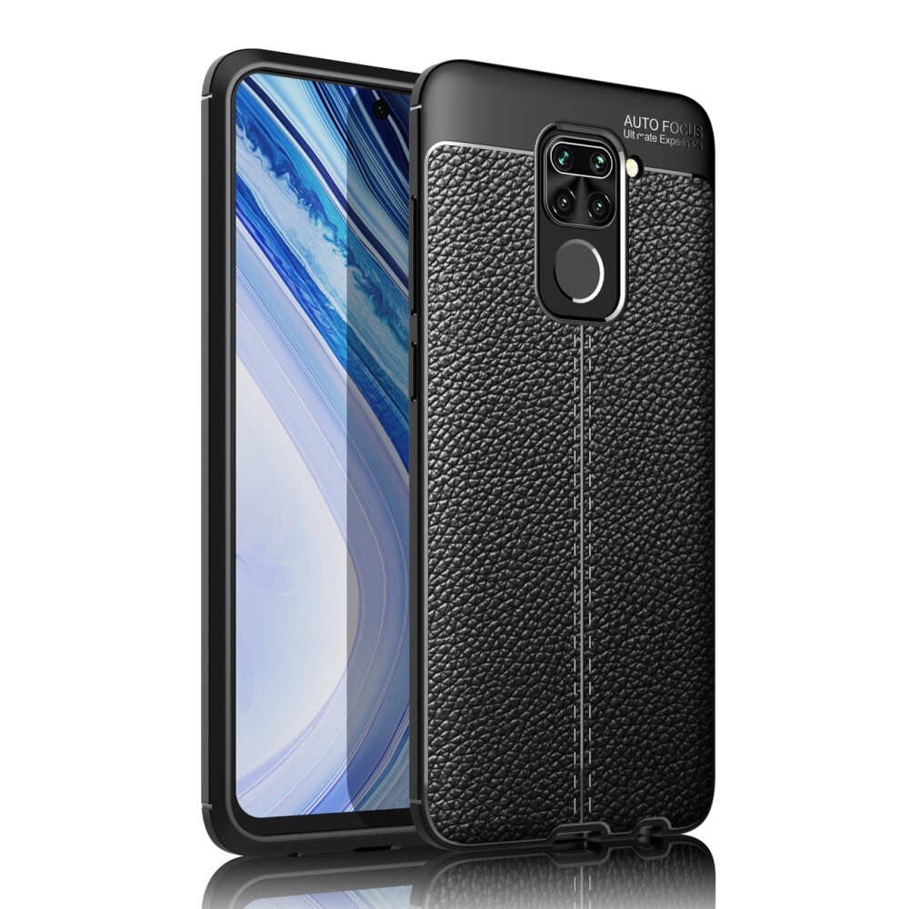 Elegáns gél tok Elite Guard bőr textúrával és extra védelemmel az oldalakon Xiaomi Redmi Note 9 készülékekre - obsidian black