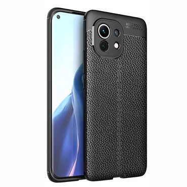 Elegáns gél tok Elite Guard bőr textúrával és extra védelemmel az oldalakon Xiaomi Mi 11 készülékekre - obsidian black