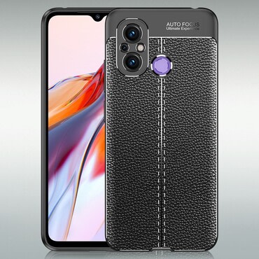 Elegáns gél tok Elite Guard bőr textúrával és extra védelemmel az oldalakon Xiaomi Redmi 12C készülékekre - obsidian black