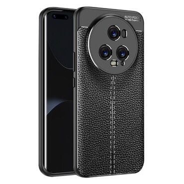 Elegáns gél tok Elite Guard bőr textúrával és extra védelemmel az oldalakon Honor Magic5 Pro 5G készülékekre - obsidian black