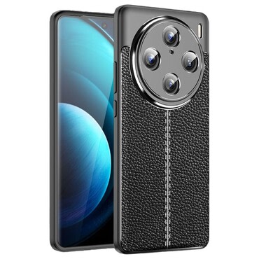 Elegáns gél tok Elite Guard bőr textúrával és extra védelemmel az oldalakon Vivo X100 Pro készülékekre - obsidian black