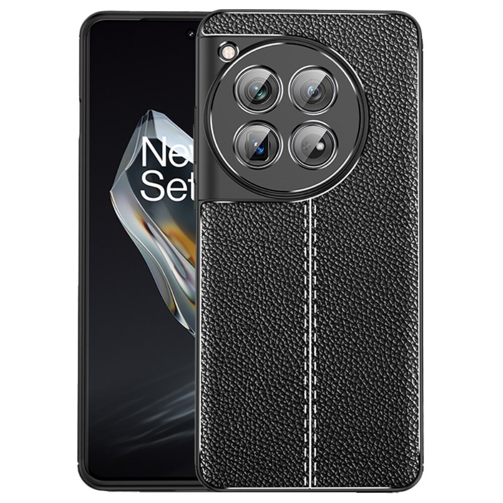 Elegáns gél tok Elite Guard bőr textúrával és extra védelemmel az oldalakon OnePlus 12 készülékekre - obsidian black