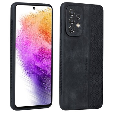 Prémium tok Cube Leather beépített hátsó kamera védelemmel Samsung Galaxy A73 5G készülékekhez - graphite black