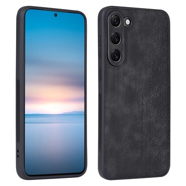 Prémium tok Cube Leather beépített hátsó kamera védelemmel Samsung Galaxy S23 készülékekhez - graphite black