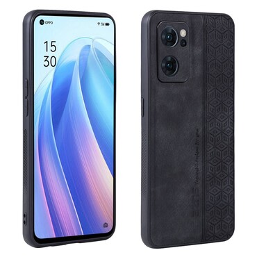 Prémium tok Cube Leather beépített hátsó kamera védelemmel Oppo Reno7 5G készülékekhez - graphite black