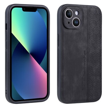 Prémium tok Cube Leather beépített hátsó kamera védelemmel iPhone 13 készülékekhez - graphite black