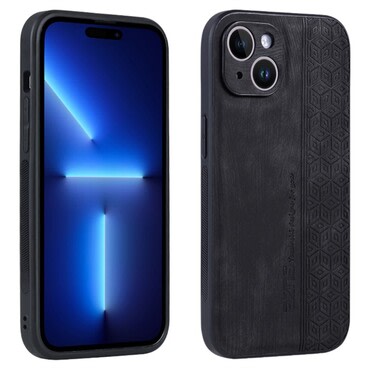 Prémium tok Cube Leather beépített hátsó kamera védelemmel iPhone 15 Plus készülékekhez - graphite black