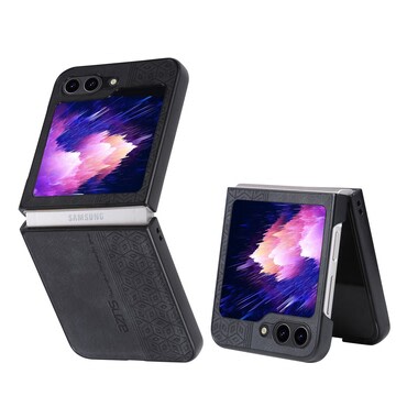 Prémium tok Cube Leather beépített hátsó kamera védelemmel Samsung Galaxy Z Flip5 készülékekhez - graphite black