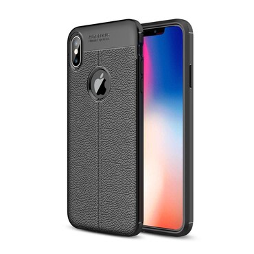 Elegáns gél tok Elite Guard bőr textúrával és extra védelemmel az oldalakon iPhone XS Max készülékekre - obsidian black
