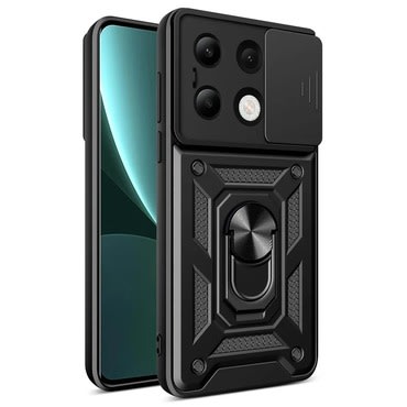 Strapabíró tok "MaX-Armor" gyűrűvel, fém lappal és hátsó kamera védelemmel Xiaomi Redmi Note 13 4G készülékekhez - army black