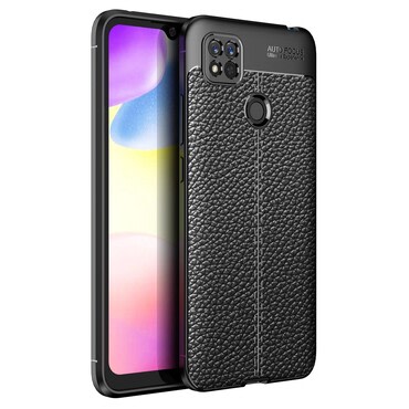 Elegáns gél tok Elite Guard bőr textúrával és extra védelemmel az oldalakon Xiaomi Redmi 10A készülékekre - obsidian black