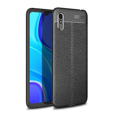 Elegáns gél tok Elite Guard bőr textúrával és extra védelemmel az oldalakon Xiaomi Redmi 9A készülékekre - obsidian black