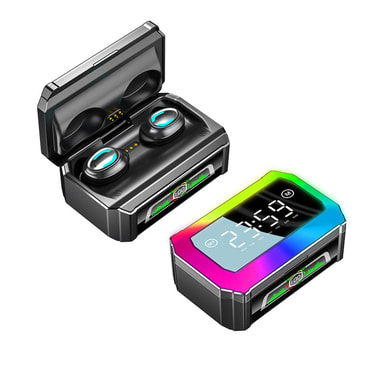 Bluetooth fülhallgató PlayTime óra megjelenítéssel, RGB LED világítással, hosszú üzemidővel és beépített Power bankkal Bluetooth fülhallgató PlayTime óra megjelenítéssel, RGB LED világítással, hosszú üzemidővel és beépített Power bankkal