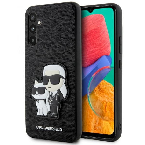 Eredeti tok állvánnyal Karl Lagerfeld "Karl and Choupette Gripstand" Saffiano Samsung Galaxy A54 5G készülékekhez - fekete