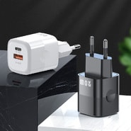 Fali töltő adapter MiniGaN 20W - GaN technológiával és két kimenettel - USB-C PD 3.0 USB-A QC 3.0 Fali töltő adapter MiniGaN 20W - GaN technológiával és két kimenettel - USB-C PD 3.0 USB-A QC 3.0