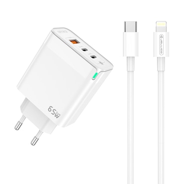 Fali töltő adapter Triple-GaN 65W - két USB-C PD és USB-A QC 3.0 kimenettel és GaN technológiával - Több kombináció! Fali töltő adapter Triple-GaN 65W - két USB-C PD és USB-A QC 3.0 kimenettel és GaN technológiával - Több kombináció!