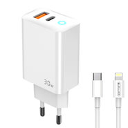 Fali töltő adapter Twin-GaN 30W - USB-C és USB-A kimenettel, gyorstöltéssel és GaN technológiával - Több kombináció Fali töltő adapter Twin-GaN 30W - USB-C és USB-A kimenettel, gyorstöltéssel és GaN technológiával - Több kombináció