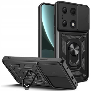 Strapabíró tok "MaX-Armor" gyűrűvel, fém lappal és hátsó kamera védelemmel Xiaomi Redmi Note 13 Pro 4G / Poco M6 Pro készülékekhez - army black