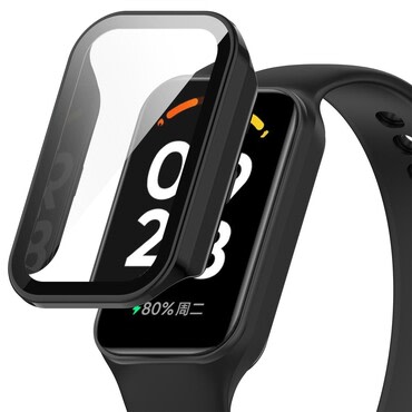 Kemény TPU tok üvegfóliával Xiaomi Smart Band 8 Active / Redmi Smart Band 2 készülékekhez - fekete