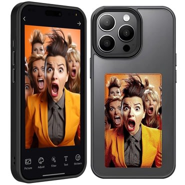 Perszonalizálható tok kijelzővel "InkStyle" NFC iPhone 15 Pro készülékekhez  - Virális tok bármilyen fotó vagy kép megjelenítésével - black